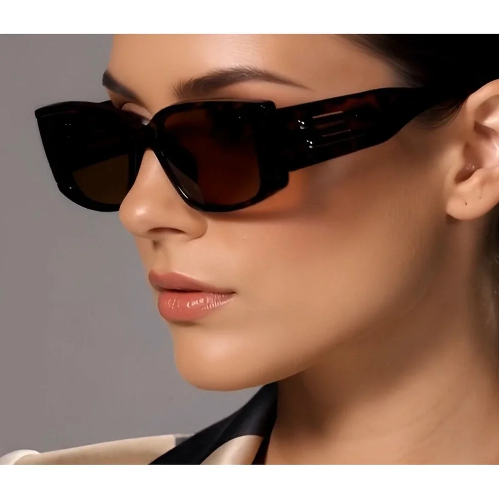 Tortoise Sunglasses‎ Retro Rectangle Brown Lens UV400 Protect Fancy Style Women